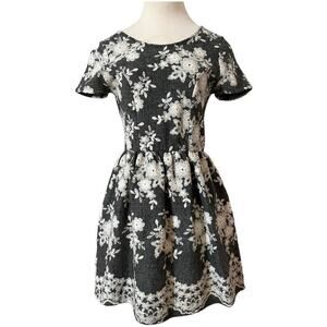 Dainty Hooligan Skater Dress Size M Gray Cream Floral Coquette Wedding Cocktail